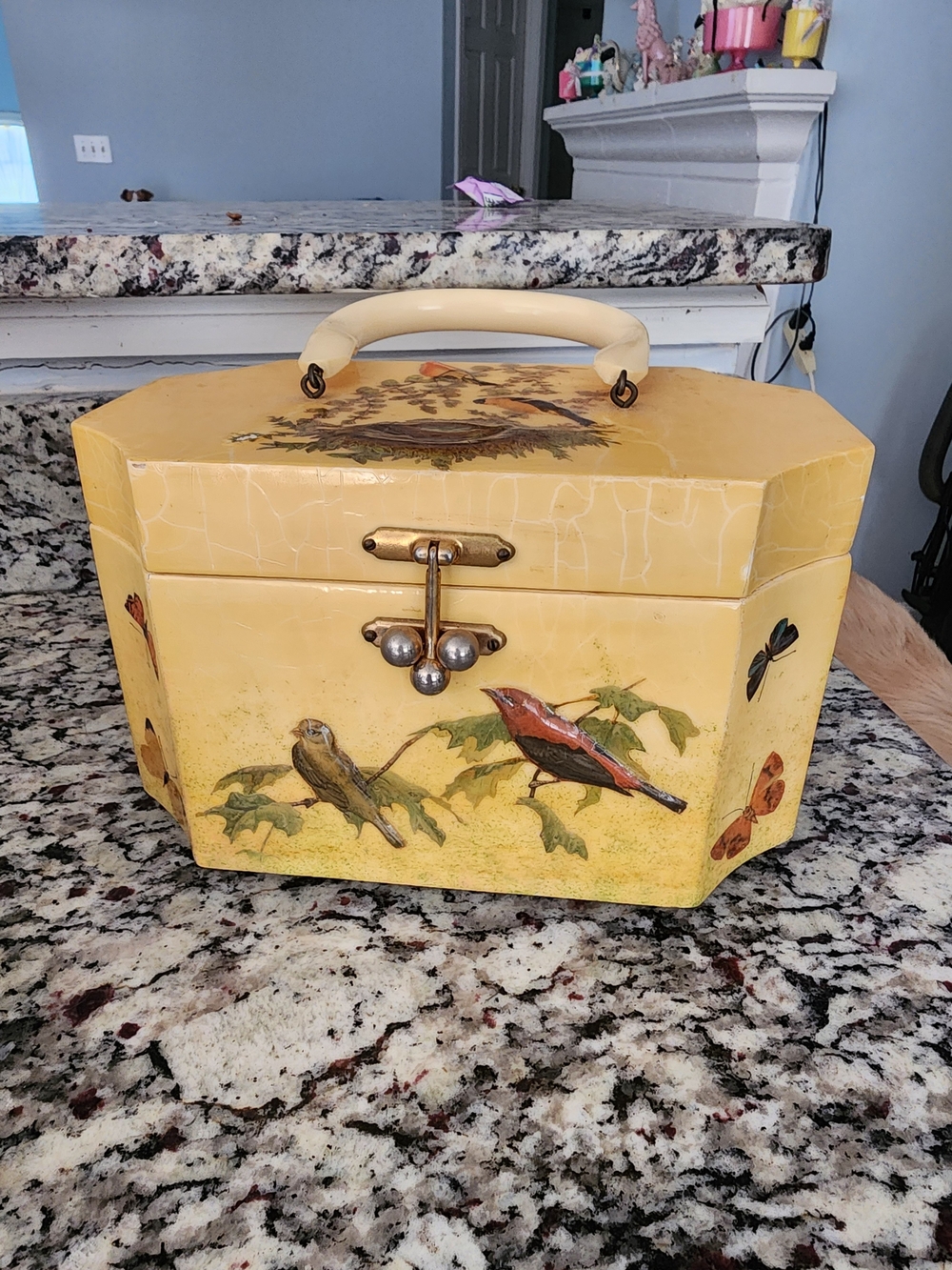 Source Unknown Yellow Bird-Print Vintage Style Tote